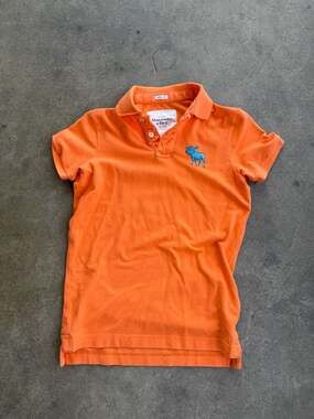 Vintage Abercrombie & Fitch Orange Muscle Fit Pique Polo Shirt Size small